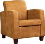 Bruine leren landelijke fauteuil - poot hout bruin - Kenia L, Huis en Inrichting, Fauteuils, Nieuw, Ophalen of Verzenden, Landelijk