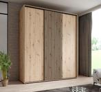 Kledingkast 200cm Eiken Schuifdeuren Latjes - Garderobekast, Nieuw, 200 cm of meer, Modern, 50 tot 75 cm