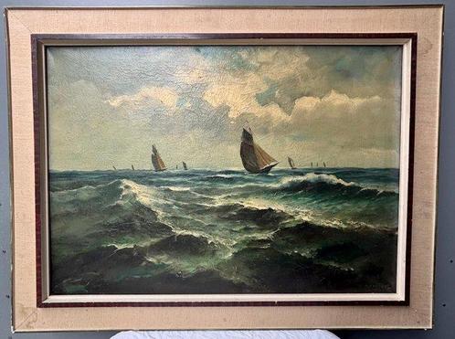 H. Houssart (XIX-XX) - Zeegezicht met zeilschepen, Antiek en Kunst, Kunst | Schilderijen | Klassiek