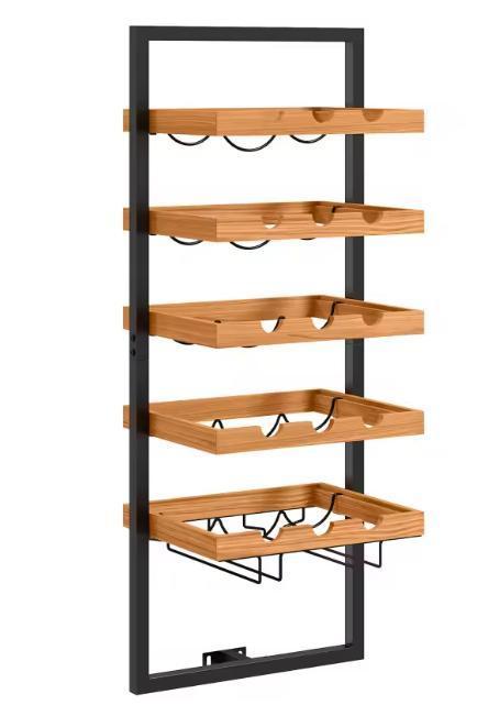 Wand Wijnrek 5-Lagen – Met Glashouder en Ruimte 15 Flessen, Huis en Inrichting, Woonaccessoires | Wijnrekken, Nieuw, Verzenden