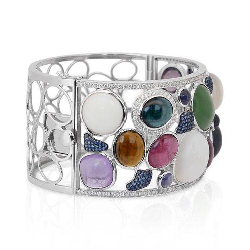 Armband - 14 karaat Witgoud - 77.63ct. tw. Jade, Sieraden, Tassen en Uiterlijk, Antieke sieraden