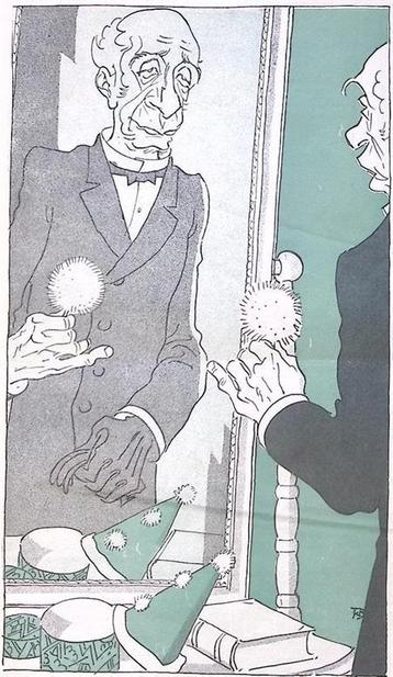 Spotprent Marchant schminkt zich voor het begrotingsdebat... beschikbaar voor biedingen