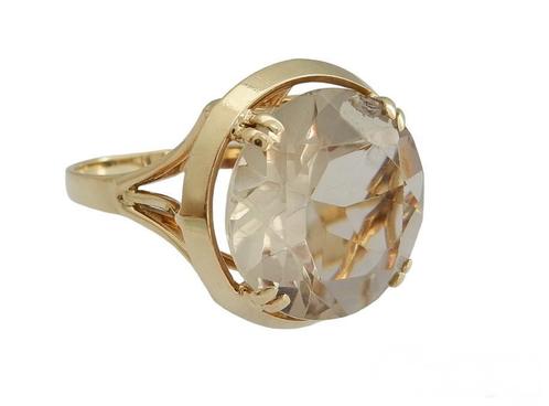 14 karaat Gouden Art Deco Ring Damesring Citrien edelsteen, Sieraden, Tassen en Uiterlijk, Ringen, Dame, Met edelsteen, Goud, 17 tot 18