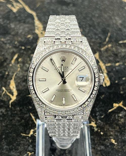 Rolex Datejust 41 - Silver Dial -126300- Iced Out - Diamonds, Sieraden, Tassen en Uiterlijk, Horloges | Heren, Staal, Nieuw, Staal