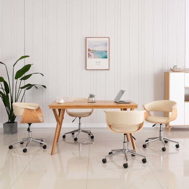 vidaXL Eetkamerstoelen draaibaar 4 st kunstleer crèmekleurig, Huis en Inrichting, Stoelen, Nieuw, Verzenden