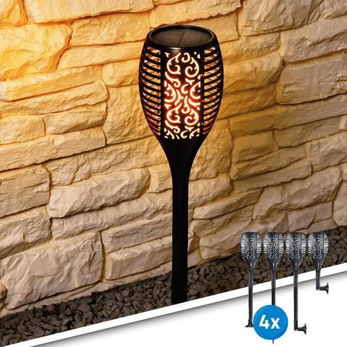 Voordeelset Solar LED lamp Fakkel met vlameffect 4 stuks, Tuin en Terras, Buitenverlichting, Led, Minder dan 50 watt, Nieuw, Kunststof