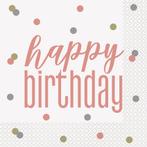 Happy Birthday Servetten Rose Goud 33cm 16st, Verzenden, Nieuw
