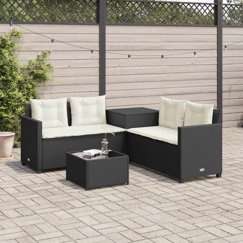 vidaXL Tuinbank met tafel en kussens L-vormig poly rattan, Tuin en Terras, Tuinsets en Loungesets, Nieuw, Rotan, Verzenden