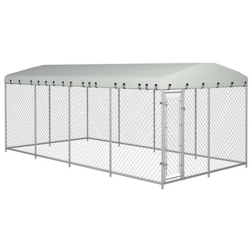 Hondenkennel voor buiten met dak 8x4x2,3 m, Dieren en Toebehoren, Hondenhokken, Nieuw, Verzenden