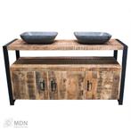 Badkamermeubel mangohout met zwart metaal 135 x 81 x 45 cm, Verzenden, Nieuw