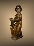 sculptuur, gotische engel / kandelaar - 44 cm - Hout, Antiek en Kunst