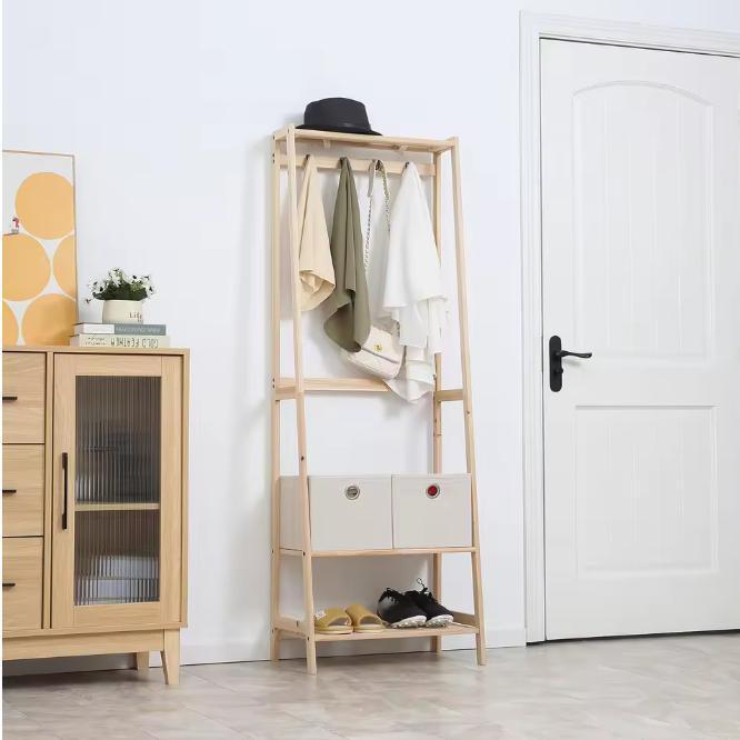 Houten Kapstok met Schoenenrek – 2 Laden, 4 Haken en Plank, Huis en Inrichting, Woonaccessoires | Kapstokken, Nieuw, Verzenden