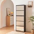 Schoenenkast Lund met 5 kleppen spiegeldeuren zwart 169x60x2, Huis en Inrichting, Kasten | Schoenenkasten, Verzenden, Nieuw