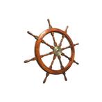 Hardhouten wandornament - stuurwiel - L - messing naaf, Huis en Inrichting, Woonaccessoires | Wanddecoraties, Ophalen of Verzenden