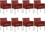 Set van 8 Rode leren moderne kuipstoel - poot rond rvs met w, Huis en Inrichting, Overige kleuren, Nieuw, Leer, Ophalen of Verzenden