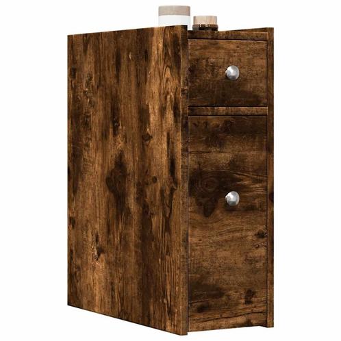 vidaXL Badkamerkast smal met wielen bewerkt hout gerookt, Huis en Inrichting, Kasten | Overige, Nieuw, Verzenden