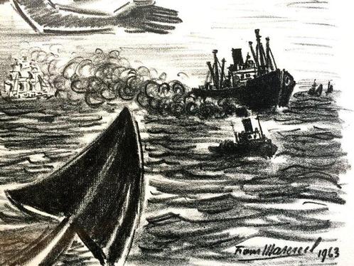 Frans Masereel - Gallionsfigur lithograph - 1963, Antiek en Kunst, Antiek | Boeken en Bijbels