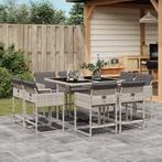 vidaXL 9-delige Tuinset met kussens poly rattan lichtgrijs, Tuin en Terras, Nieuw, 8 zitplaatsen, Tuinset, Verzenden