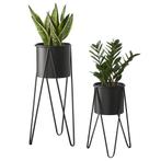 Bloempot op standaard set van 2 metaal zwart, Tuin en Terras, Bloembakken en Plantenbakken, Verzenden, Nieuw