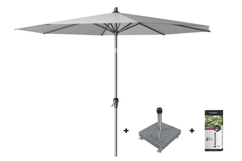 Platinum Riva stokparasol 3 m. rond - Light Grey met voet en, Tuin en Terras, Tuinsets en Loungesets, Nieuw, Overige materialen