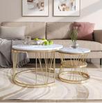 Salontafelset van 2 – Marmerlook en Goudkleurig Frame, Huis en Inrichting, Tafels | Salontafels, Verzenden, Nieuw