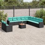 vidaXL 12-delige Loungeset met kussens poly rattan zwart, Tuin en Terras, Verzenden, Nieuw, Rotan, Loungeset