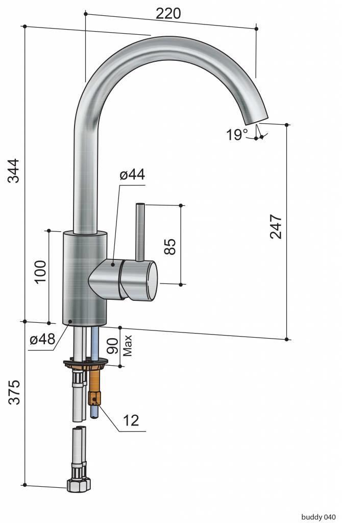 Keukenmengkraan Hotbath Buddy 1-hendel Draaibare Uitloop, Doe-het-zelf en Verbouw, Sanitair, Ophalen of Verzenden