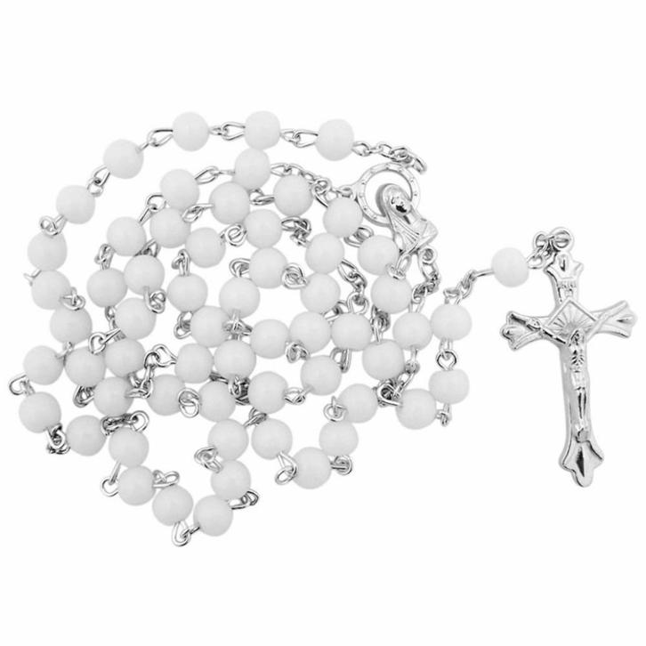 Fako Bijoux - Ketting - Rozenkrans - Wit - 6mm, Sieraden, Tassen en Uiterlijk, Kettingen, Verzenden