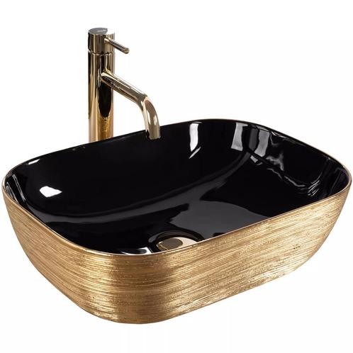 REA Luxe opbouw wastafel - zwart/goud - keramiek - 465x33..., Doe-het-zelf en Verbouw, Sanitair, Nieuw, Ophalen of Verzenden