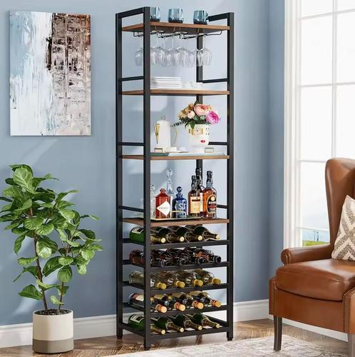 Vrijstaande Industriële Wijnrekkast – 20 Flessen Wijnrek, Huis en Inrichting, Woonaccessoires | Wijnrekken, Nieuw, Hout, 75 cm of meer