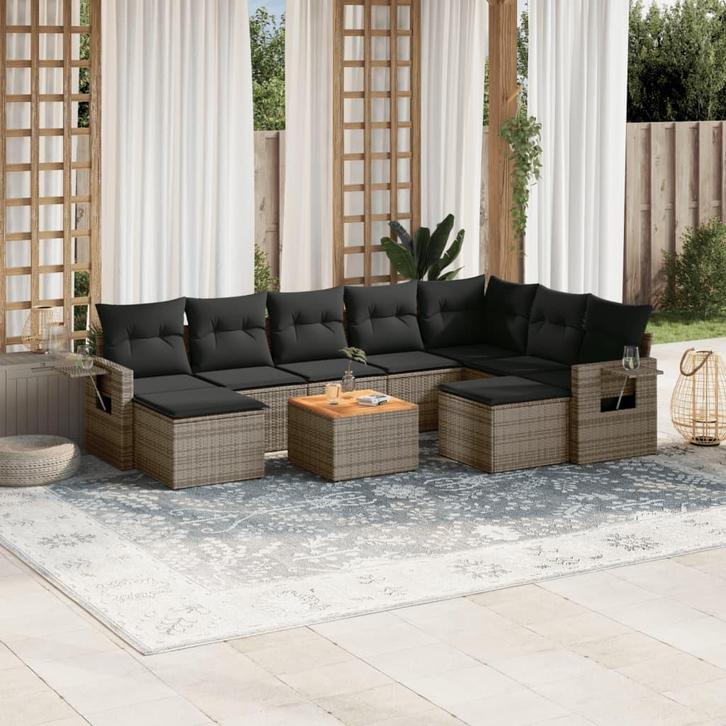 vidaXL 10-delige Loungeset met kussens poly rattan grijs, Tuin en Terras, Tuinsets en Loungesets, Loungeset, Nieuw, Rotan, Verzenden