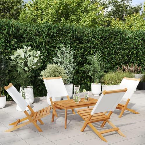 vidaXL Tuinstoelen 4 st inklapbaar massief hout en stof, Tuin en Terras, Tuinstoelen, Nieuw, Hout, Verzenden