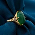 18 Krt. Gouden ring met chrysopraas | Vintage/antiek, Sieraden, Tassen en Uiterlijk, Gebruikt, Overige kleuren, 19 tot 20, Ophalen of Verzenden