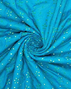 Broderie Katoen Opengewerkte Bloemen Blauw, Hobby en Vrije tijd, Stoffen en Lappen, Blauw, Nieuw