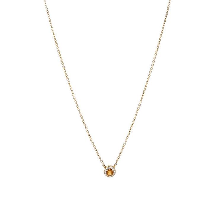 Gouden collier met citrien en diamant 40 cm 18 karaat, Sieraden, Tassen en Uiterlijk, Kettingen, Zo goed als nieuw, Met hanger