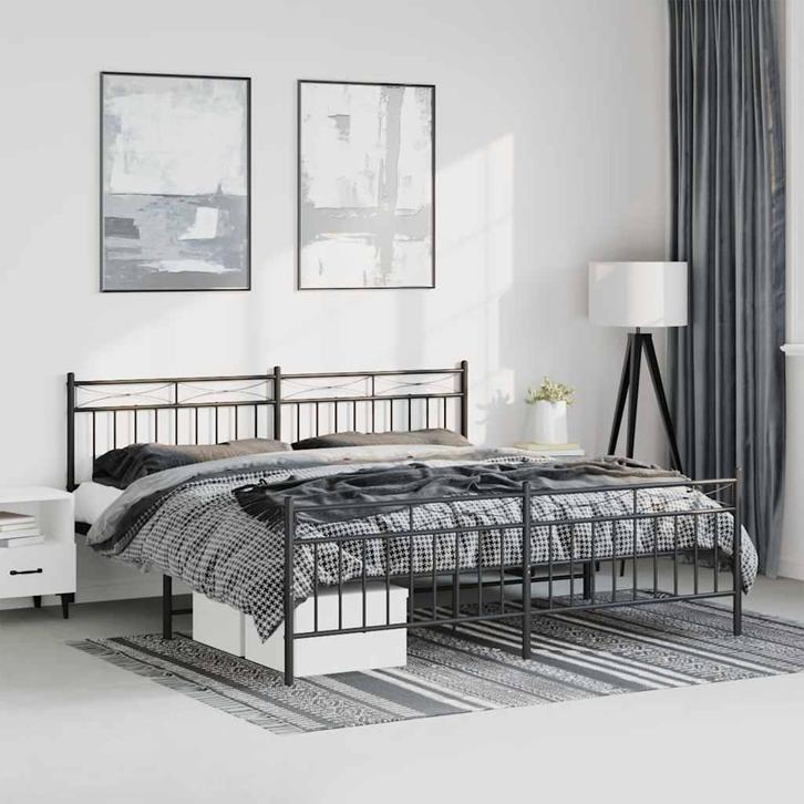 vidaXL Bedframe met hoofd- en voeteneinde metaal zwart, Huis en Inrichting, Slaapkamer | Bedden, Zwart, Nieuw, Metaal, Tweepersoons