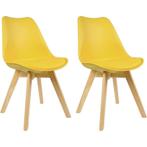2x eetkamerstoel / kuipstoel - geel - kunststof met hout -, Huis en Inrichting, Stoelen, Verzenden, Nieuw