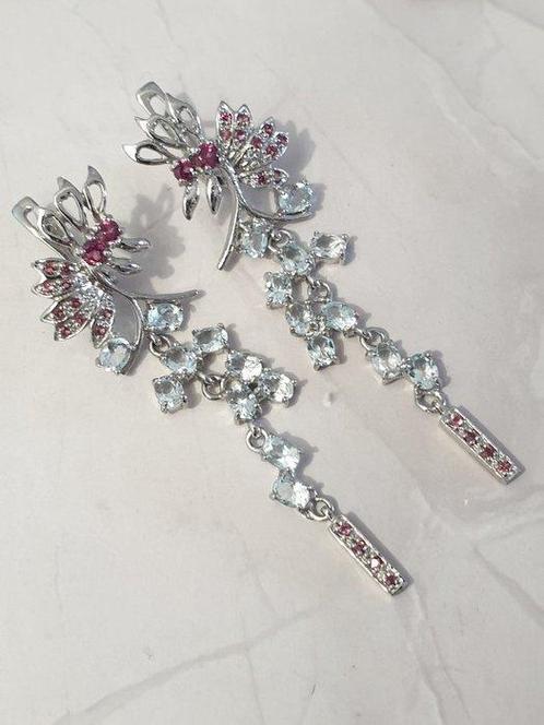 Zonder Minimumprijs - Cocktail oorbellen Zilver, Aquamarijn,, Sieraden, Tassen en Uiterlijk, Antieke sieraden