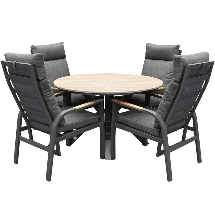 Quincy Kota dining tuinset 120xH75 cm rond 5 delig, Tuin en Terras, Tuinsets en Loungesets, Nieuw, Aluminium, Ophalen of Verzenden