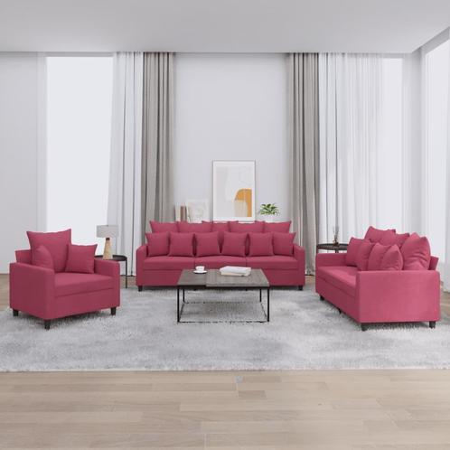 vidaXL 3-delige Loungeset met kussens fluweel wijnrood, Huis en Inrichting, Banken | Bankstellen, Nieuw, 150 tot 200 cm, Stof