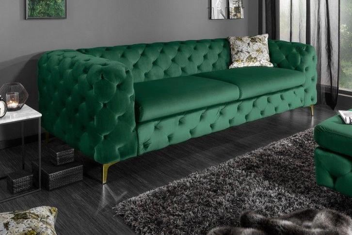 Chesterfield 3-zitsbank MODERN BAROK 235cm smaragdgroen, Huis en Inrichting, Banken | Bankstellen, Ophalen of Verzenden