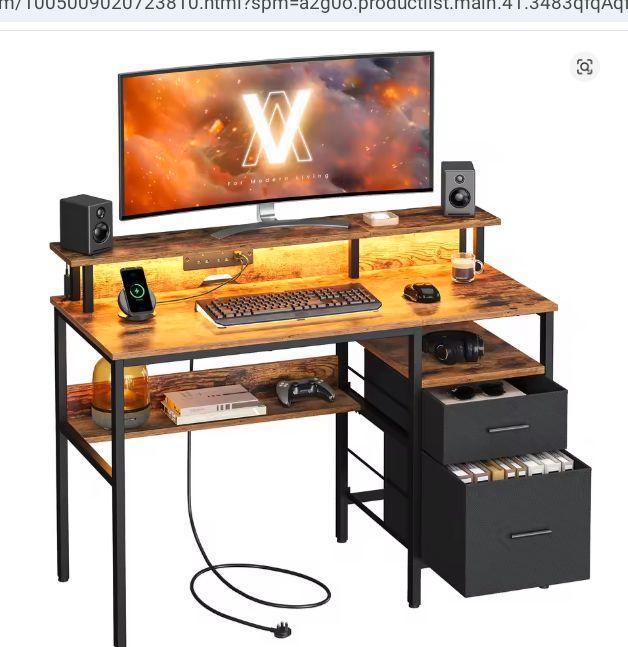 Verstelbaar Bureau met Lades & LED – 120 cm, Monitorstandaar, Huis en Inrichting, Bureaus, Nieuw, Verzenden