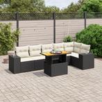 vidaXL 7-delige Loungeset met kussens poly rattan zwart, Verzenden, Nieuw, Rotan, Loungeset