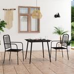 vidaXL 3-delige Tuinset katoenen touw en staal zwart, Tuin en Terras, 2 zitplaatsen, Verzenden, Nieuw, Rvs