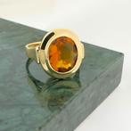 Vintage gouden solitair ring met citrien (gouden ring), Gebruikt, Overige kleuren, Ophalen of Verzenden, 17 tot 18
