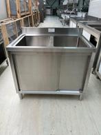 RVS 2 baks Spoeltafel met Onderkast + opstaande rand 100x70x, Ophalen of Verzenden, Nieuw in verpakking