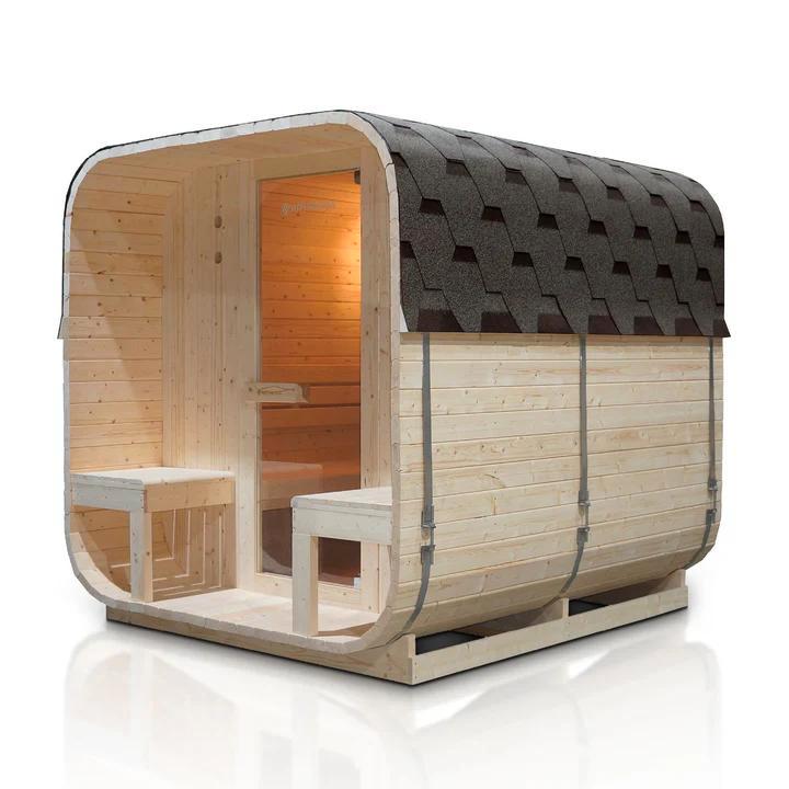 Vierkante Barrelsauna Nolvik - Incl. Toebehoren - 220x185 x1, Sport en Fitness, Sauna, Nieuw, Verzenden