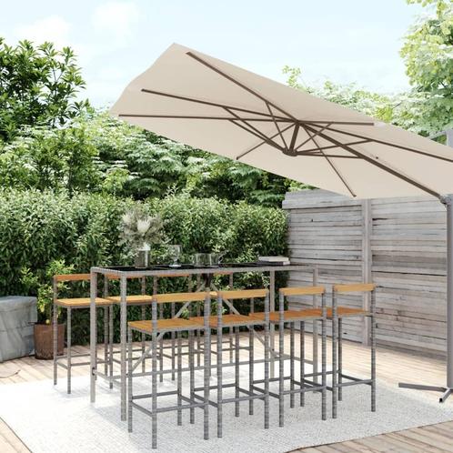 vidaXL 9-delige Tuinbarset poly rattan en massief acaciahout, Tuin en Terras, Tuinsets en Loungesets, Nieuw, 8 zitplaatsen, Rotan