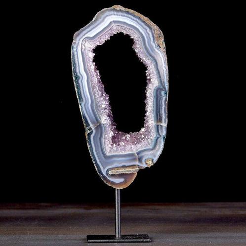 Amethist geode-slice met bandjes van agaat – Brazilië -, Verzamelen, Mineralen en Fossielen