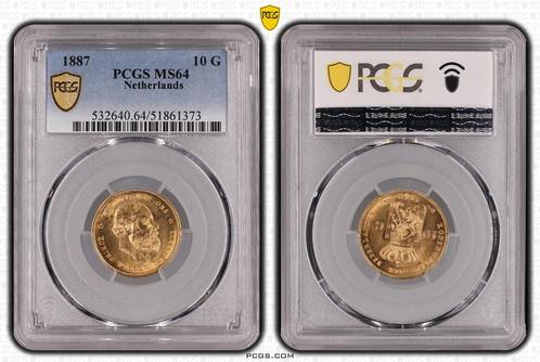 Gouden Willem III 10 gulden 1887 MS64 PCGS gecertificeerd, Postzegels en Munten, Munten | Nederland, Losse munt, 10 gulden, Koning Willem III